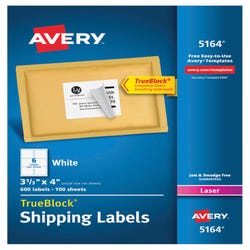 Image for Avery TrueBlock Shipping Labels, Laser, 3-1/3 x 4 Inches, White, Pack of 600 from School Specialty