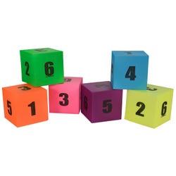 Sportime Neon Coated Foam Number Dice, 5 Inch, Assorted Colors, Set of 6 Item Number 2023938