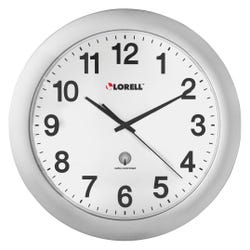 Image for Lorell Atomic Round Wall Clock, 12 Inches, White Dial/Silver Frame from School Specialty
