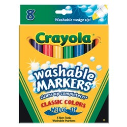 Crayola Ultra-Clean Washable Markers, Wedge Tip, Assorted Classic Colors, Set of 8 Item Number 008742