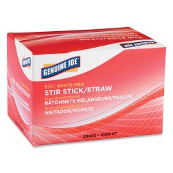 Image for Genuine Joe Plastic Stir Sticks, Hot/Cold, 5-1/2 in, White/Red, Pack of 40 Boxes from School Specialty