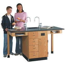 Diversified Woodcrafts Student Service Island Workstation, 66 x 30 x 36 Inches, Oak/Hardwood, Epoxy Resin Top, 2 Students 572446