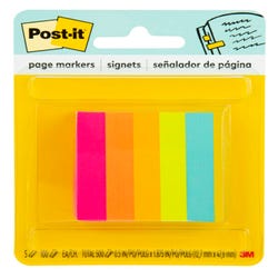 Image for Post-it Page Markers, 1/2 x 1-3/4 Inches, Assorted Bright Colors, Pad of 100 Sheets, Pack of 5 from School Specialty