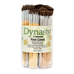 Image for Dynasty Brush C-5600SRF Faux Camel Hair Cylinder Classroom Brushes, Assorted Brush Types and sizes, Short Handle, Set of 108 from School Specialty