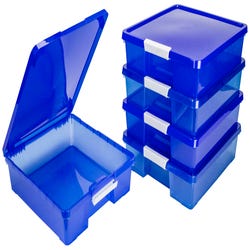 Image for Storex Classroom Project Box, 13-1/4 x 15-1/4 x 3-1/4 Inches, Transparent Blue, Pack of 5 from School Specialty