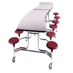 Image for BioFit Afton Cafeteria Table with Stools, 10 Foot S-Shape, Gray Nebula Top, Burgundy Seat, Chrome Frame from School Specialty