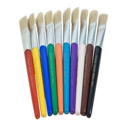 Image for School Smart Chubby Paint Brushes, Flat Tip with Hog Bristles, 7-1/2 Inches, Assorted Colors, Set of 10 from School Specialty