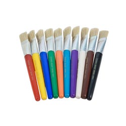 School Smart Chubby Paint Brushes, Flat Tip with Hog Bristles, 7-1/2 Inches, Assorted Colors, Set of 10 Item Number 085682