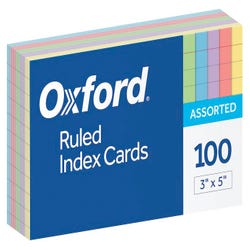 Image for Oxford Rainbow Ruled Index Cards, 3 x 5 Inches, Assorted Colors, Pack of 100 from School Specialty