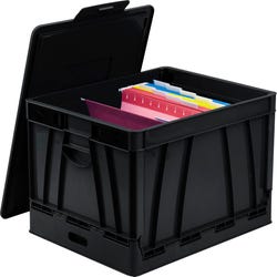 Image for Storex Collapsible Crate with Lid, 9-1/2 Gallon, Black, Pack of 4 from School Specialty