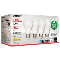 Image for Satco 10 Watt A19 LED 2700K Frosted Bulbs, Pack of 4 from School Specialty