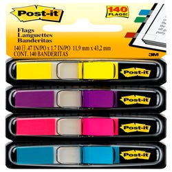 Image for Post-it Small Flags, 1/2 x 1-7/10 Inch, Yellow, Purple, Pink, Aqua, 35 Flags per Color, Pack of 140 from School Specialty
