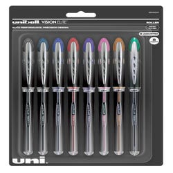 Image for uni Vision Elite Roller Ball Stick Pen, 0.5 mm Micro Tip, Assorted Colors, Set of 8 from School Specialty