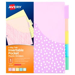 Avery Big Tab Insertable Pocket Dividers, 5 Tab, Assorted Pastel Designs, 1 Set 2129951