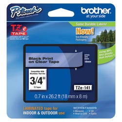 Image for Brother P-touch Tze Laminated Tape Cartridge, 3/4 Inch x 26 Feet, Black/Clear from School Specialty