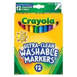 Crayola Ultra-Clean Washable Markers, Fine Line, Assorted Colors, Set of 12 Item Number 024034