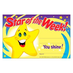 Image for Trend Enterprises Star of the Week Recognition Award, Pack of 30 from School Specialty
