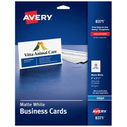 Image for Avery Business Cards, 2 x 3-1/2 Inches, Inkjet Printable, Matte White, Pack of 250 from School Specialty