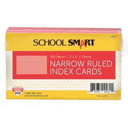 School Smart Ruled Index Cards, 3 x 5 Inches, Cherry, Pack of 100 088717