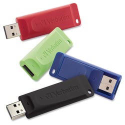 Image for Verbatim Store 'N' Go USB 2.0 Flash Drive, 16 GB, Assorted Colors, Pack of 4 from School Specialty