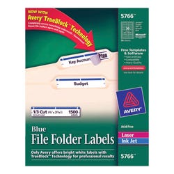 Image for Avery Printable File Folder Labels, 2/3 x 3-7/16 Inches, Blue, Pack of 1500 from School Specialty