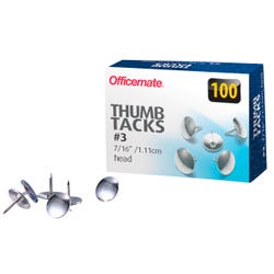 Image for Officemate Nickel Plated Silver Steel Precision Crafted Thumb Tack, Pack of 100 from School Specialty