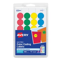 Image for Avery Printable Color Coding Labels, 3/4 Inch Diameter, Assorted, Pack of 1008 from School Specialty