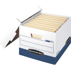 Bankers Box File Storage for End Tab Files, Letter/Legal, White/Blue, Pack of 12, Item Number 1059785