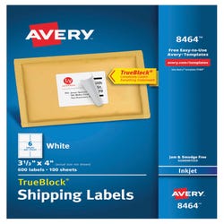 Image for Avery TrueBlock Shipping Labels, Inkjet, 3-1/3 x 4 Inches, White, Pack of 600 from School Specialty