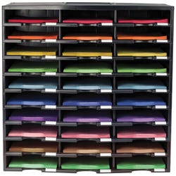 Image for Storex Stackable Literature Sorter, 30 Compartments, 31-3/8 x 14-1/8 x 25-1/2 Inches, Black from School Specialty