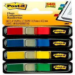 Image for Post-it Small Flags, 1/2 x 1-7/10 Inches, Red, Yellow, Green, Blue, 35 Flags per Color, Pack of 140 from School Specialty