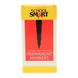 Image for School Smart Ultra Fine Permanent Marker Pens, Quick-Drying and Water Resistant, 0.6 mm Tip, Black, Pack of 12 from School Specialty