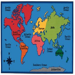 Image for Carpets for Kids KID$ Value World Map Carpet, 4 x 6 Feet, Rectangle, Multicolored from School Specialty
