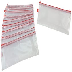 Image for Sax Mesh Tool Case Pouches, 5 x 13 Inches, Clear with Red Trim, Pack of 10 from School Specialty