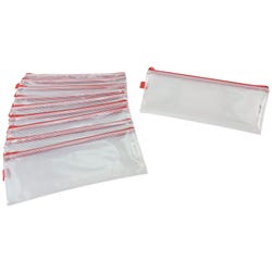 Image for Sax Mesh Tool Case Pouches, 5 x 13 Inches, Clear with Red Trim, Pack of 10 from School Specialty