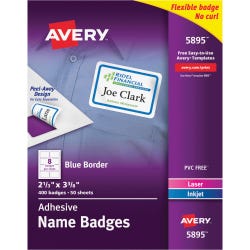 Image for Avery Adhesive Name Badges, 2-1/3 x 3-3/8 Inches, Blue Border, Pack of 400 from School Specialty