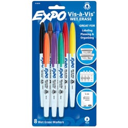 Image for EXPO Vis-à-Vis Wet Erase Markers, Fine Point, Assorted Colors, Pack of 8 from School Specialty