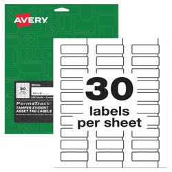 Image for Avery PermaTrack Tamper-Evident Asset Tag Labels, 3/4 x 2 Inches, Matte White, Pack of 240 from School Specialty
