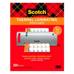 Scotch Thermal Laminating Pouch, 8-9/10 x 11-2/5 Inches, 3 mil Thick, Pack of 200, Item Number 1465297