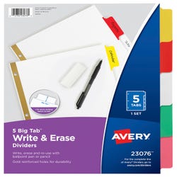 Image for Avery 23076 Big Tab Write and Erase Dividers, 5 Tab, 8-1/2 x 11 Inches, Multi-Color from School Specialty