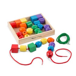 Image for Melissa & Doug Wooden Primary Lacing Beads, 28 Pieces with 2 Laces from School Specialty