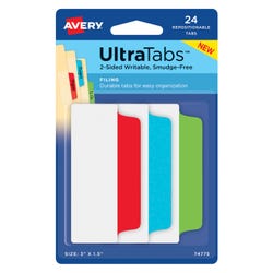 Image for Avery Repositionable UltraTabs, 3 x 1-1/2 Inches, Assorted Primary Colors, Pack of 24 from School Specialty