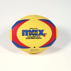 Image for Sportime Max ProRubber Rugby Ball, Size 3, Yellow with Red/Blue Pattern from School Specialty