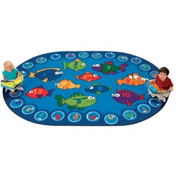 Carpets for Kids Fishing for Literacy Rug, 6 Feet 9 Inches x 9 Feet 5 Inches, Oval, Blue, Item Number 091546