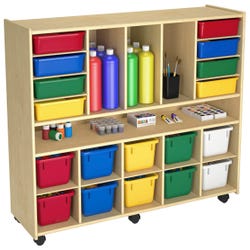 Image for Childcraft Multi-Compartment Storage Cubby Unit, 10 Primary Color Trays, 8 Flat Trays, 47-3/4 x 14-1/4 x 36 Inches from School Specialty