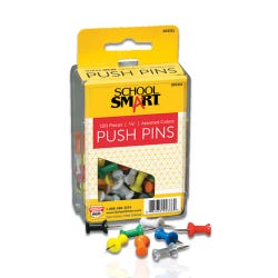 Image for School Smart Push Pin for Bulletin Boards, 3/8 in L, 1/2 in Head, Plastic Head/Steel Point, Assorted Color, Pack of 100 from School Specialty