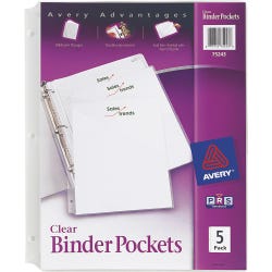 Image for Avery Poly Binder Pockets, 8-1/2 x 11 Inches, Clear, Pack of 5 from School Specialty