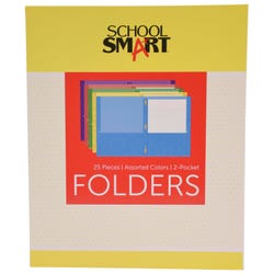 School Smart 2-Pocket Folders with Fasteners, Assorted Colors, Pack of 25 Item Number 084901