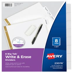 Image for Avery 23078 Big Tab Write and Erase Dividers, 8 Tab, 8-1/2 x 11 Inches, White from School Specialty