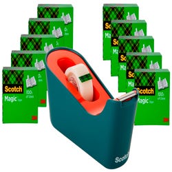 Image for Scotch Classic Tape Dispenser with 10 Rolls of Tape, Sea Green/Coral from School Specialty